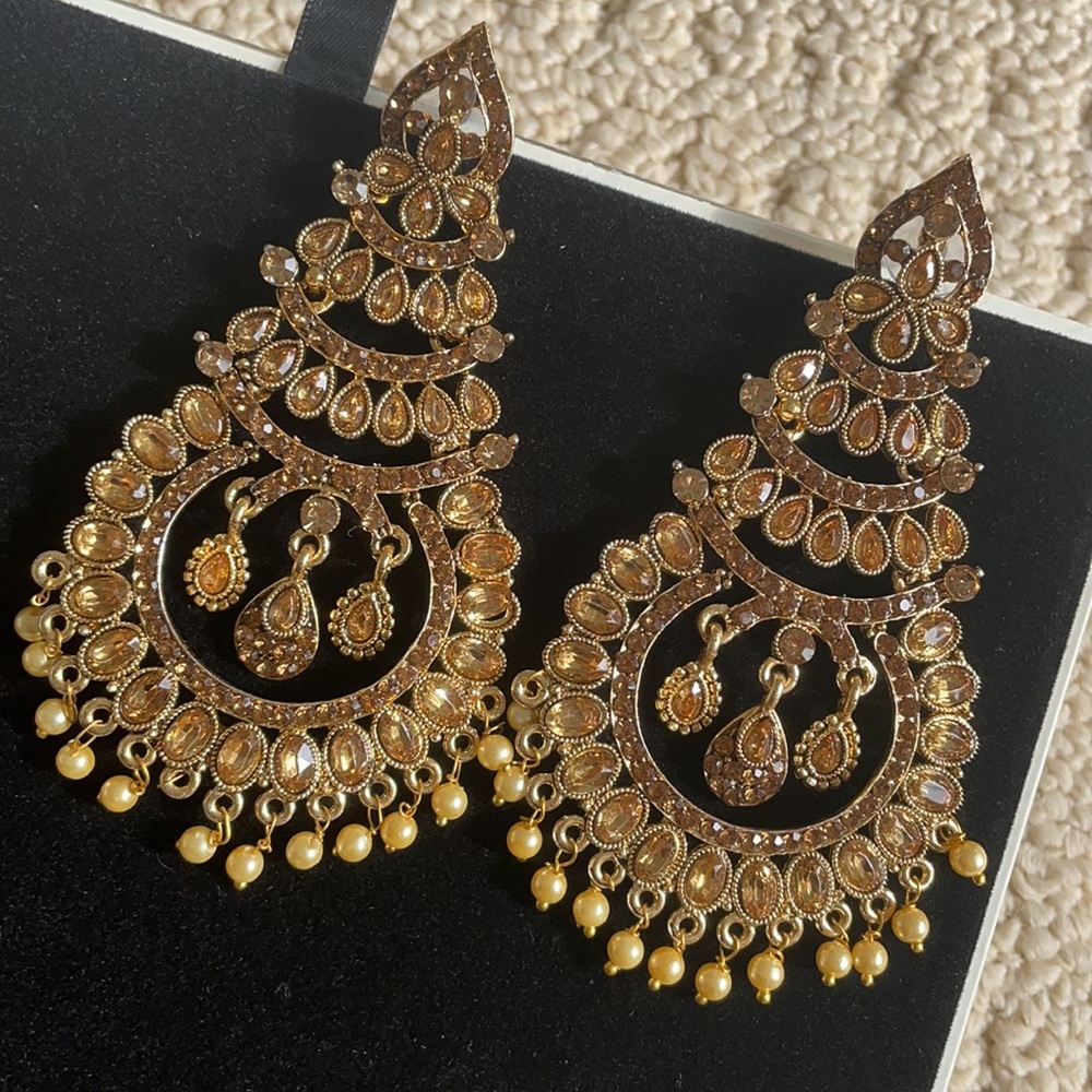 Kundan Polki Pearl Earrings NWOT